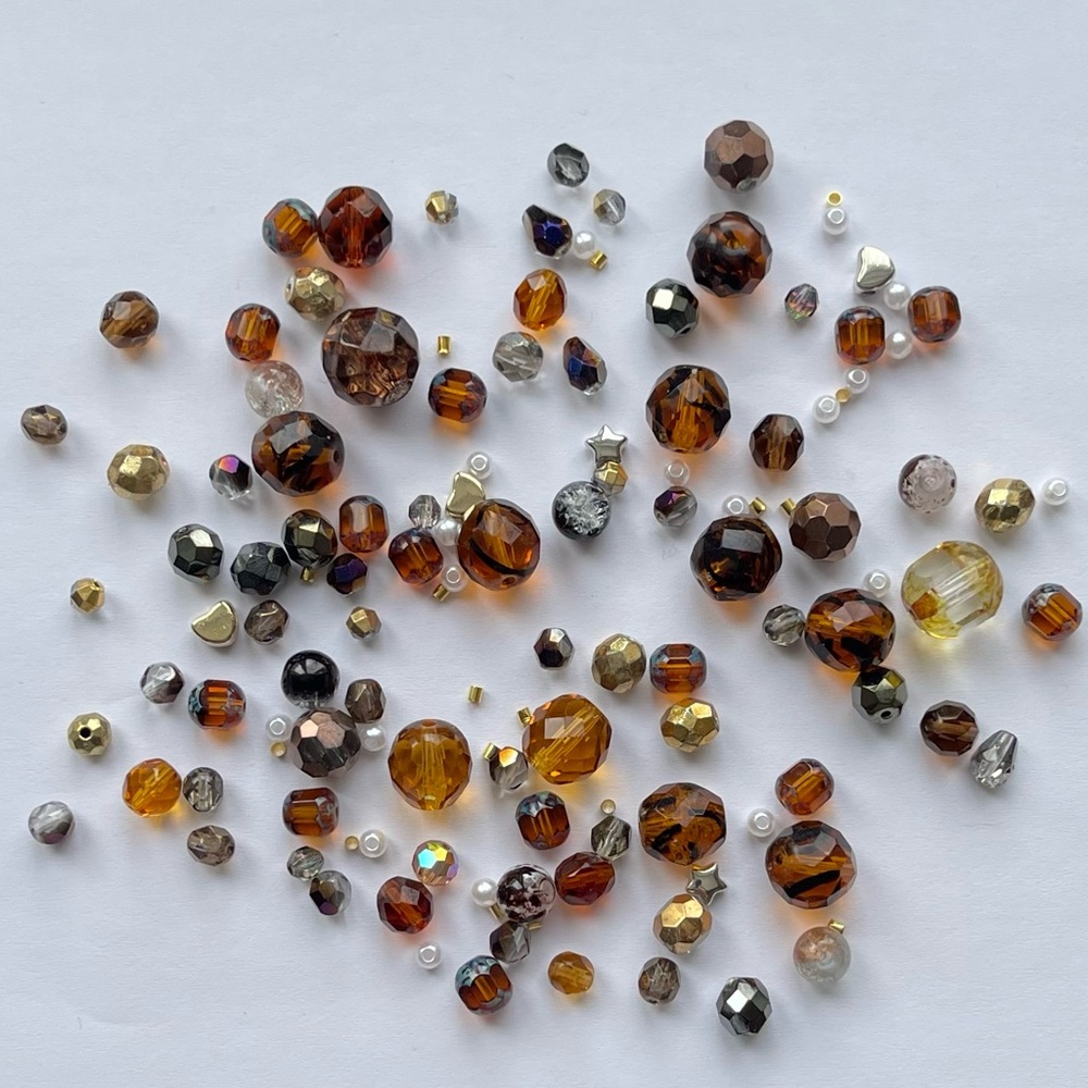 Assorted Mixed Bead Lot with mostly Vintage Czech Glass Beads, neutrals, gold